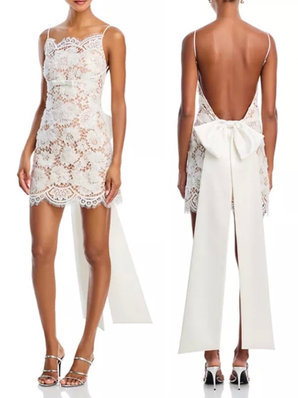 NWT Self-Portrait White Lace Satin Bow Mini Dress 2 Bridal Wedding Reception